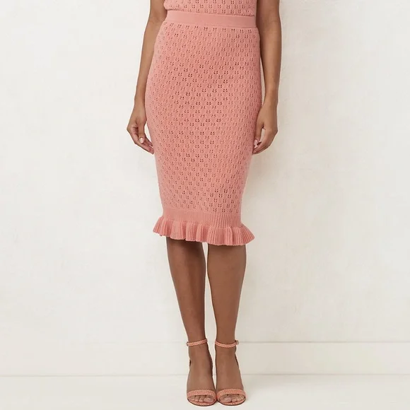 *SOLD* NWT LC Lauren Conrad Pointelle Skirt Size XS Pink Midi Ruffle Flounce - Picture 1 of 2